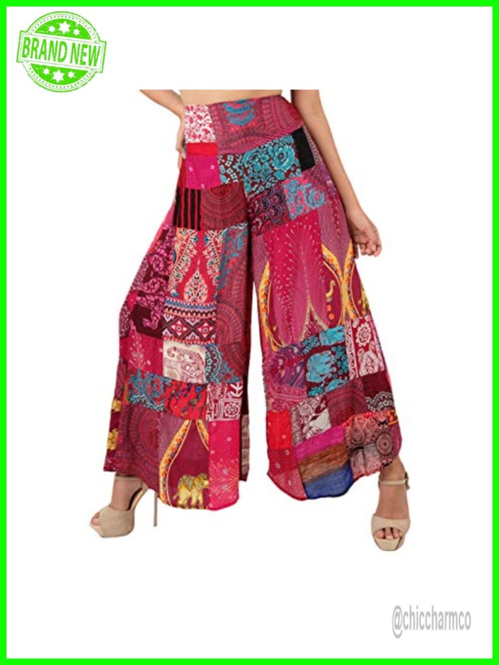 Patchwork Wide Leg Palazzo Pants Rayon Pull On Yoga Lounge